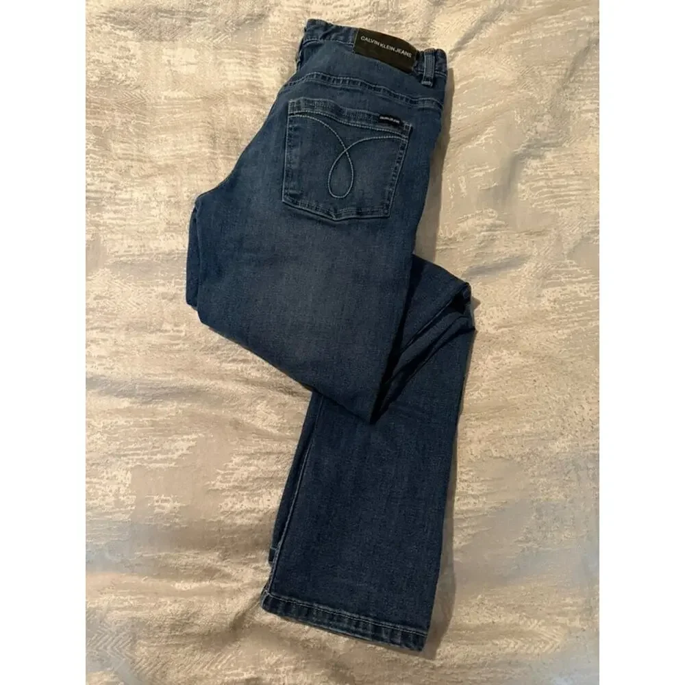 Calvin Klein Jeans Skinny Distressed Boys Size 18 Straight Leg Denim Blue Wash